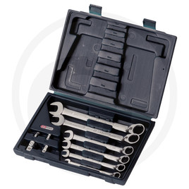 KS Tools GEARplus® combination ratchet spanner set, reversible, 10 pcs., 8-19 mm, with adaptors