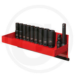 KS Tools 1/2" hexagon impact socket set, long, 13 pcs., 12-22mm